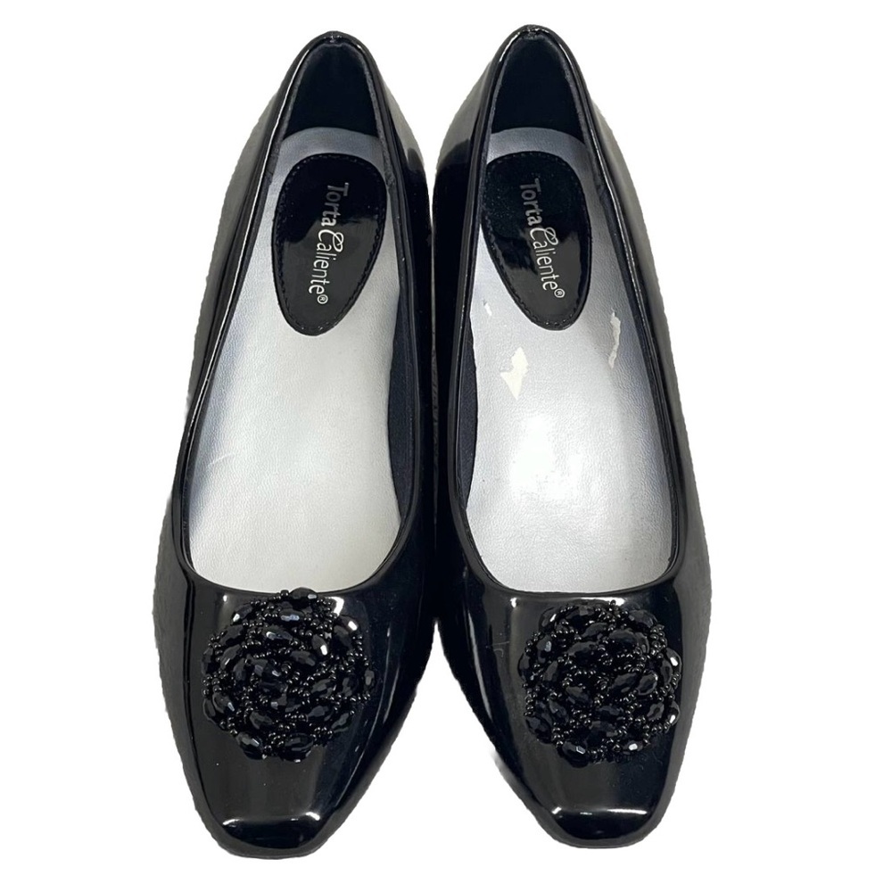 PUMP KITTEN HEELS Black W/Black‎ Carnation Medallions Torta Caliente Women's 8M